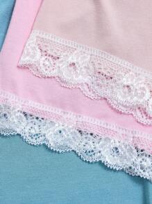 Set de 4 piezas Leggings elásticos con borde floral para niña, primavera/verano