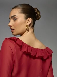 MISSGUIDED Ruffle Trim Sheer Crop Blouse With Front Tie Detail Long Sleeve Holiday Party Evening Top Lightweight Festival Spring Summer Christmas