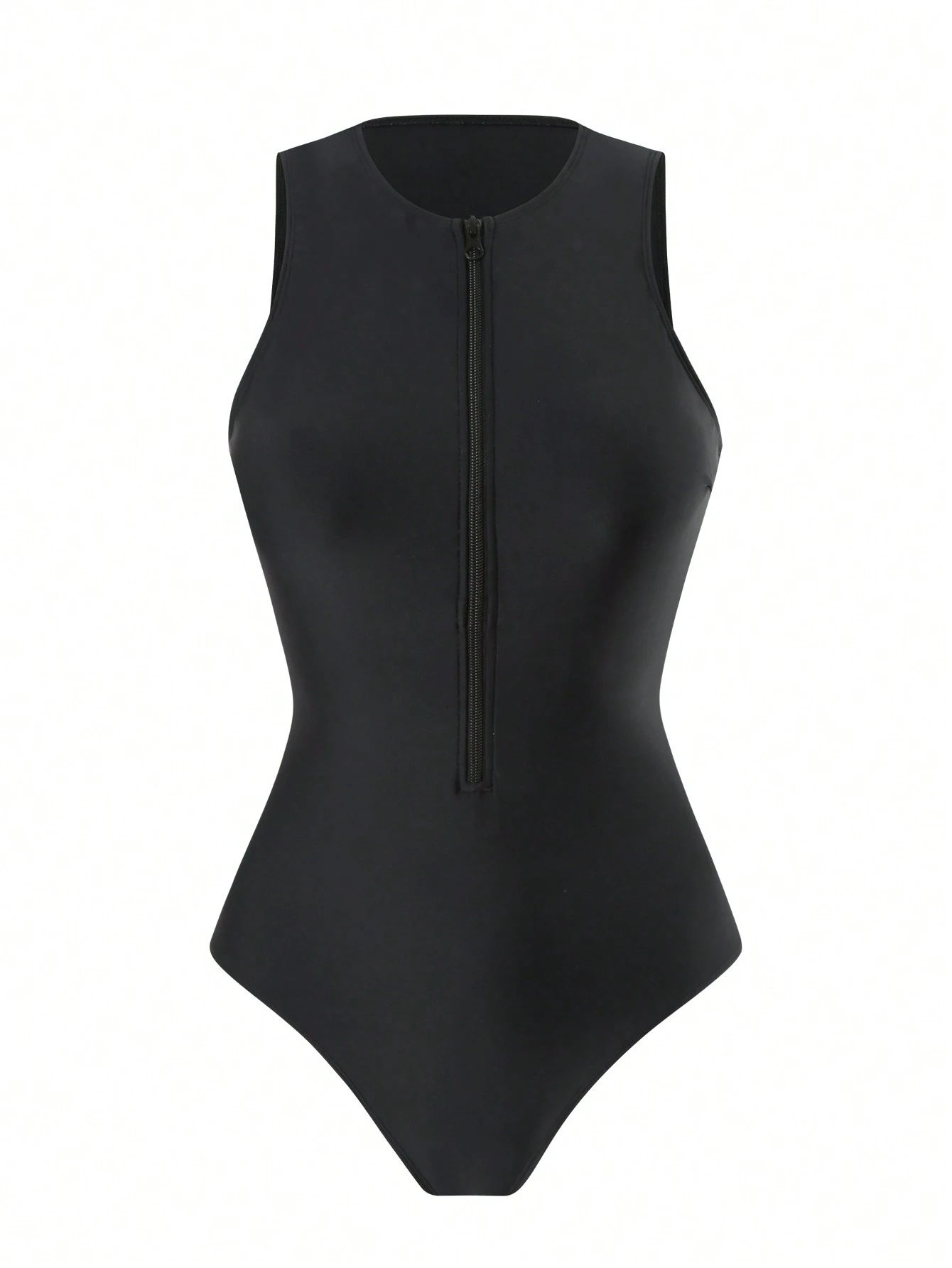 SHEIN 1 Peça Maiô Feminino de Zíper Liso para Verão, Casual para Praia e Férias - Preto - Visão 5