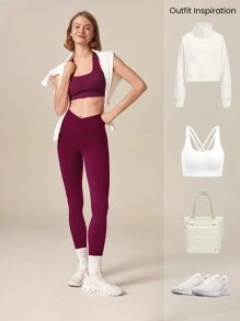 GLOWMODE 28" FeatherFit™ Crossover Leggings Gym - Red Plum - View 8