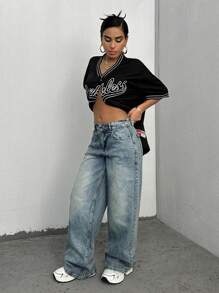 EURMUSE LOW RISE WIDELEG VINTAGE WASH Y2K JEAN - Medium Wash - View 4