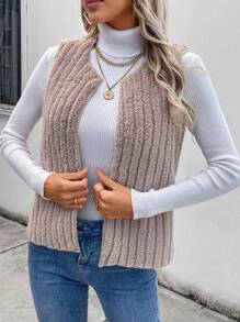 EMERY ROSE Solid Color Sleeveless Casual Jacket, Autumn/Winter - Apricot - View 6