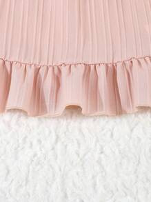 女婴粉色休闲优雅蕾丝肩带、前部蝴蝶结、泡泡袖过膝睡袍家居服 - 粉色 - 查看 3