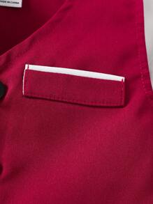 男宝宝纯色开衫背心+配套裤子套装，简约风格，无图案设计，适合春秋季休闲出游、居家温馨、轻松聚会 - 紅色 - 查看 7