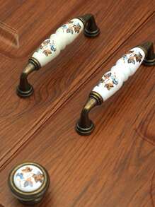 SHEIN 1 件复古乡村陶瓷抽屉、橱柜门把手、绿色/红色叶子橱柜拉手梳妆台厨房拉手，适用于家具复古乡村陶瓷抽屉、橱柜门家具把手