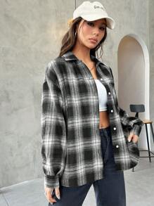 Muchica Chemise décontractée ample à carreaux pour femmes