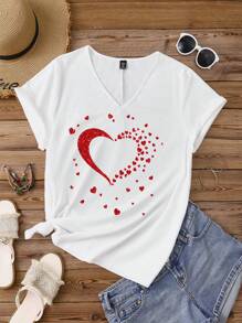 EMERY ROSE Áo thun tay ngắn cổ chữ V ôm vừa vặn cho nữ cỡ lớn, phù hợp cho mùa hè - trắng - Xem 5