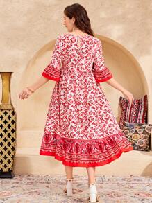 SHEIN 少女编织中国风复古印花直筒连衣裙 - 粉色 - 查看 2