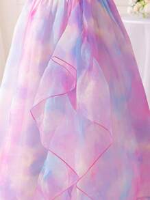 SHEIN Tween 女童彩色欧根纱方领泡泡袖缀饰长裙