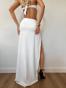 SHEIN ICON Women's Solid Color Casual Bandeau Swim Top For Summer Beach Vacation, All White, Tube Top - White - View 2