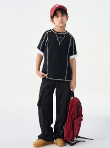 Coolane Kids Camiseta de punto de manga corta con cuello redondo y bordado gráfico, para adolescentes en primavera/verano