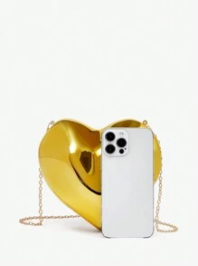 SHEIN SXY Ladies, Women Evening Bags, Clutchs, Crossbody Bags, 3D Heart Shape, Fashionable, Elegant, Simple, Personalized, Versatile, For Cocktail Party, Party, Prom, Club, Date, Birthday, Evening, Date Nigh, Ball, Valentine's Day - Gold - View 5