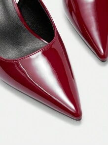 CUCCOO CURVES 女士宽版优雅尖头婚礼高跟鞋 - 酒紅色 - 查看 6