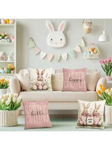 4 Paquetes de Fundas de Almohada con Estampado Rústico Campestre Estilo Easter & Spring, de Poliéster, Lavables a Máquina, Decorativas con Cremallera para Cojines de Sofá, 17.72x17.72 pulgadas, para Decoración del Hogar y Fiestas - Multicolor - Ver 5