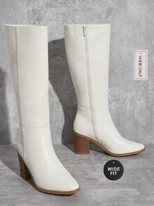 SHUZIA Botas altas hasta la rodilla de ancho de caña y ajuste ancho para mujer, nuevo regalo de año nuevo, día de San Valentín, zapatos de verano - Beis - Ver 2