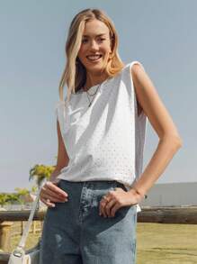 SHEIN LUNE Spring New Casual Glitter Solid Sleeveless Loose Tank Top For Valentine's Day, Summer - White - View 2