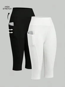 SHEIN EZwear Mallas cortas de punto versátiles en blanco y negro