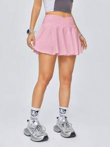 Coolane Kids Tween Girl Black Jersey Shirt Clothes Football Volleyball Thanksgiving Halloween Christmas First Day Of School Solid Color Overlap Waist Tennis Skirt , Skorts For Girls Tween Girl Skirts - Pink - View 3