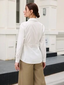 BizChic White Lace Up Long Sleeve Blouse, Commute Women Clothing Suitable For New Year Party, Valentine's Date, Spring Summer - White - View 4