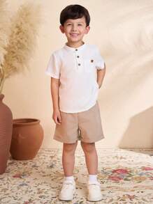 WESTFADE Young Young Boy Casual College Style Linen Shirt And Shorts Set