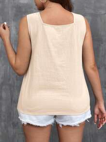 SHEIN LUNE Plus Size Women's Solid Color Square Neck Casual Loose Tank Top