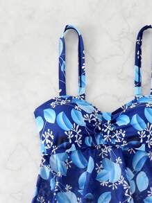 SHEIN 2pcs/Set Women's Knit Floral Print Strappy Backless Beach Spaghetti Strap Dress & Mesh Sexy Elegant Strapless Summer Tankini Swimwear - Multicolor - View 4