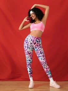 SHEIN Sport Gameset Women's Leopard Print High Waist Casual Fitness Leggings