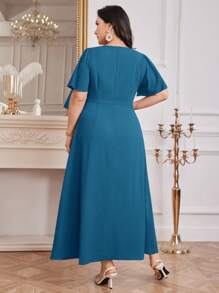 Modelyn 勃艮第红色女士纯色简约日常大码连衣裙，优雅晚会长裙 - 水鴨藍 - 查看 2