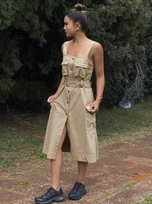 DAZY Vestido de verano casual y utilitario para exteriores, de unicolor, con cintura ajustada y abertura, estilo deportivo