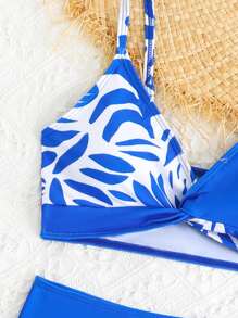 SHEIN Tween Girl Printed Mix-Match Twist Front Tankini Set - Blue - View 3