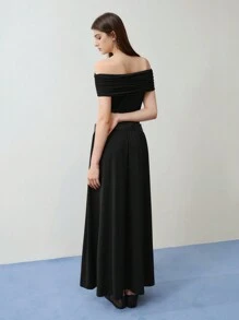 MOTF STUDIO VESTIDO MIDI DE MUJER CON UN HOMBRO DESCUBIERTO Y HEBILLA DE METAL - Negro - Ver 7