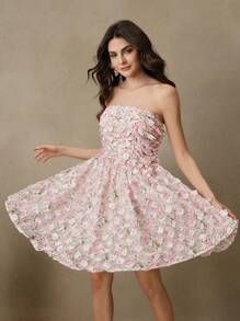 Anewsta Sommer Frauen Festival Lässig Floral 3D Blütenblatt Muster Mini Kleid