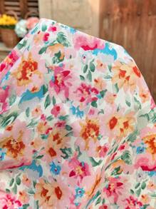 SHEIN Áo sơ mi in hoa buộc phía trước cho bà bầu đi nghỉ hè dành cho phụ nữ - Hồng - Xem 5