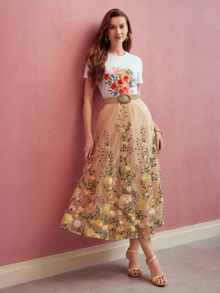 FLORAL PRINT SHORT SLEEVE T-SHIRT,SPRING/SUMMER