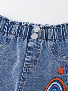 Baby/Baby Mädchen süße Einhorn Stickerei Lässige Bequeme Dehnbare Skinny Jeans, Geeignet für Frühling und Herbst