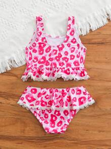 SHEIN 2pcs/Set Young Girl Swimwear, Random Print, Bikini - Multicolor - View 2