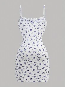 Girlism Tween Girls' Ribbed Blue & White Tie Front Bowknot Cami Snug Fit Mini Dress, Casual Vacation Dress For Spring & Summer - Blue and White - View 2