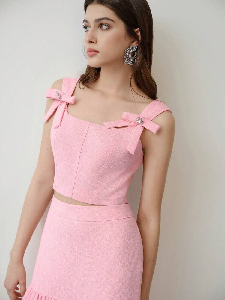 MOTF STUDIO Blusa sin mangas con cierre de cremallera y decoración de lazo, para el Día de San Valentín