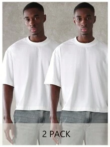 SUMWON 优质超大棉质 T 恤 2 件装 基本款圆领基本款 T 恤 运动休闲街头服饰健身上衣 简约设计 秋冬系列