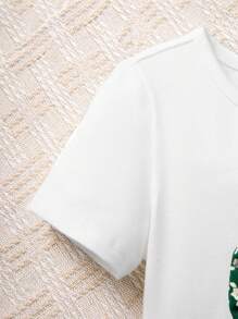 SHEIN Leap Crew Baby Girl St. Patrick's Day Green Summer Ditsy Floral Skirt & Short Sleeve T-Shirt 2 Pieces Set - Multicolor - View 6