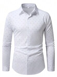 Manfinity Mode Plus Size Men's Solid Color Long Sleeve Casual Shirt, Minimalist Fashion For Everyday Wear - White - View 1