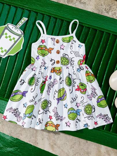 TEENAGE MUTANT NINJA TURTLES | SHEIN Baby Mädchen Sommer Allover-Muster süßes Trägerkleid