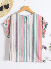 SHEIN Lässiges gestreiftes Hemd mit Bindesaum für Teen-Mädchen