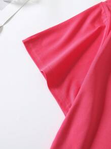 Flirla Plus Size Casual Summer Short Sleeve T-Shirt With Teddy Bear Print Graphic Tees Women Tops - Hot Pink - View 4