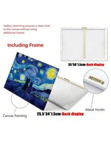 1 pieza Obra de arte de la Noche Estrellada, impresión en lienzo de obra de arte de gatos, póster de decoración de cielo nocturno, pintura de animales, pintura surrealista para decoración de habitación, estilo de Vincent Van Gogh, impresiones artísticas, decoración del hogar, pósteres, regalo ideal, para sala de estar, dormitorio, baño, cafetería