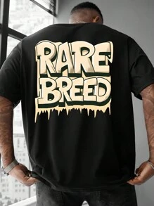 Manfinity Homme 大码男士字母印花圆领短袖休闲 T 恤 - 黑色 - 查看 1