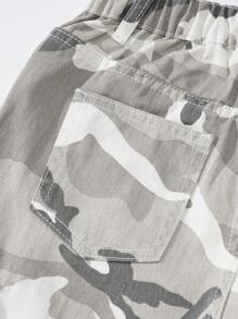 SHEIN Explorewe Tween 女童 Y2K 休闲多口袋街头抽绳腰部浅色迷彩印花工装牛仔裤 - 彩色 - 查看 6