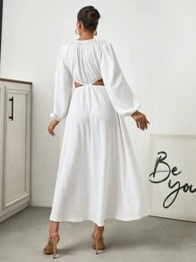 EURMUSE Metal Buckle Detailed Long White Dress - White - View 2