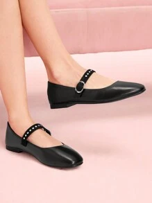 CUCCOO DOLLMOD Cuccoo Women Flat Round Toe Rhinestone Embellished Fashion Loafers - Black - View 4