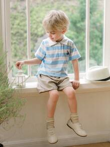 SHEIN Boys' Casual Striped Polo Shirt, Short Sleeve, Spring/Autumn - Multicolor - View 6